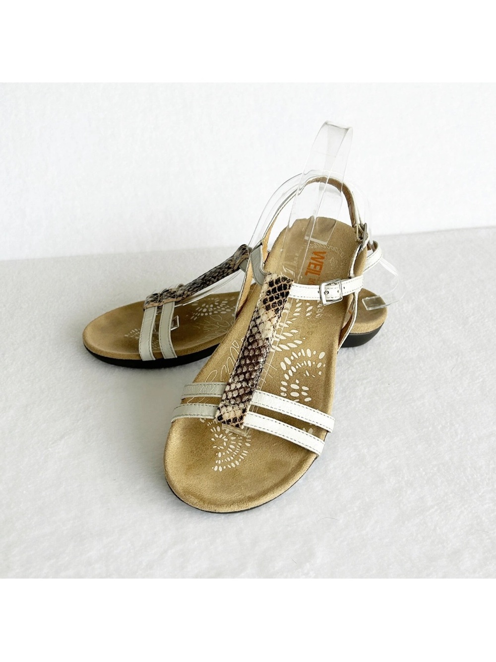 Orthaheel Dr. Weil STRIVE Sandals Womens Sz 8 White Snake Skin Slip on Shoes 39
